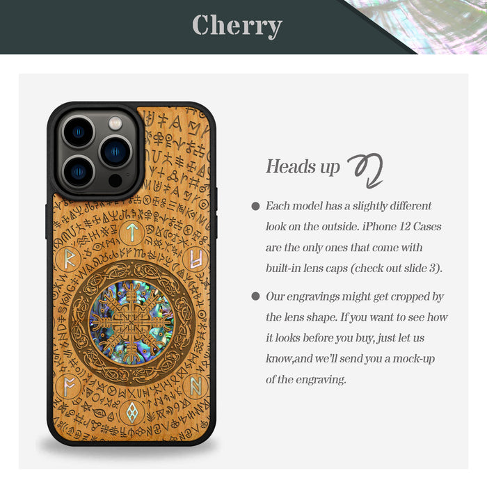 The Shield of Dragons and Awe, Hand-Inlaid Wood & Mother of Pearl Case - Artisanal Cover for Apple iPhone