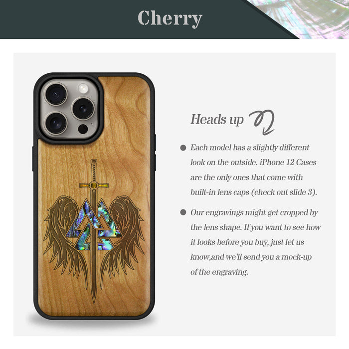 Wings of Valor Essence, Hand-Inlaid Wood & Mother of Pearl Case - Artisanal Cover for Apple iPhone