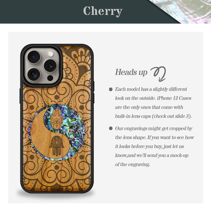 Tranquil Harmony Mandala, Hand-Inlaid Wood & Mother of Pearl Case - Artisanal Cover for Apple iPhone