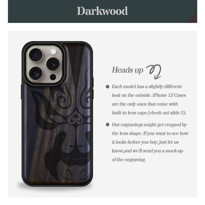 The Chinese Opera Mask, Classic Engraved Wood & TPU Case - Artisanal Cover for Apple iPhone