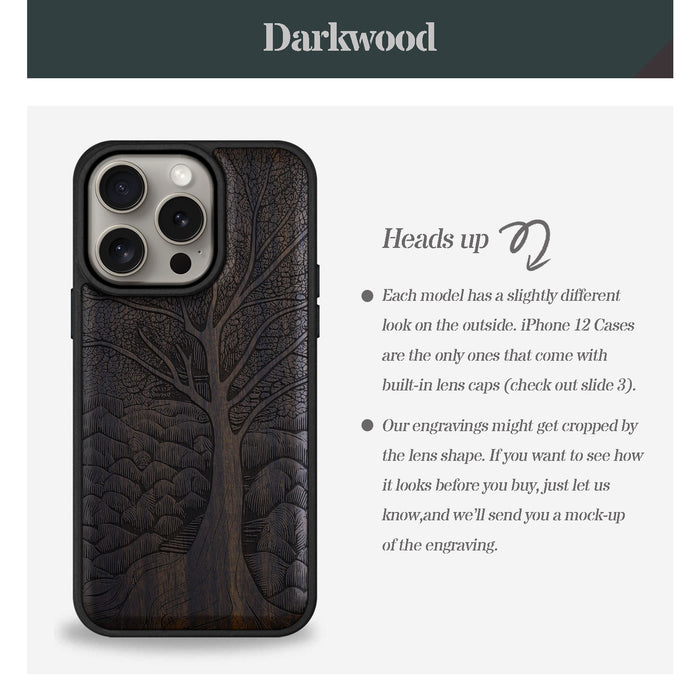 The Lino Print Tree, Classic Engraved Wood & TPU Case - Artisanal Cover for Apple iPhone