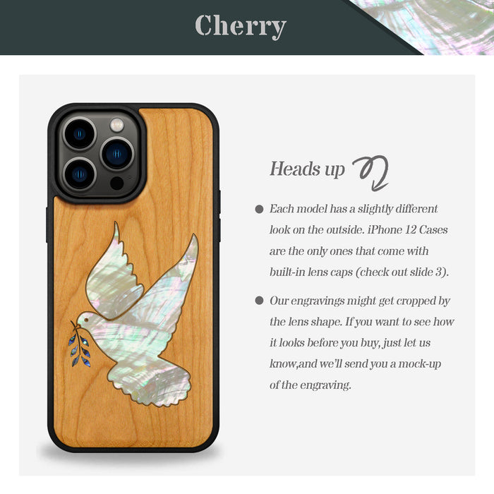 The Dove with Olive Branch, Hand-Inlaid Wood & Mother of Pearl Case - Artisanal Cover for Apple iPhone