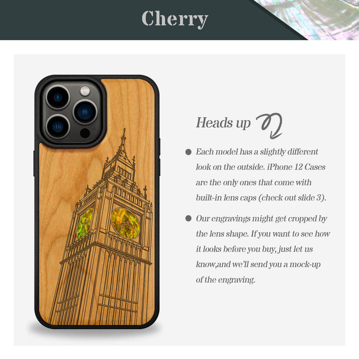 The Big Ben of London, Hand-Inlaid Wood & Mother of Pearl Case - Artisanal Cover for Apple iPhone