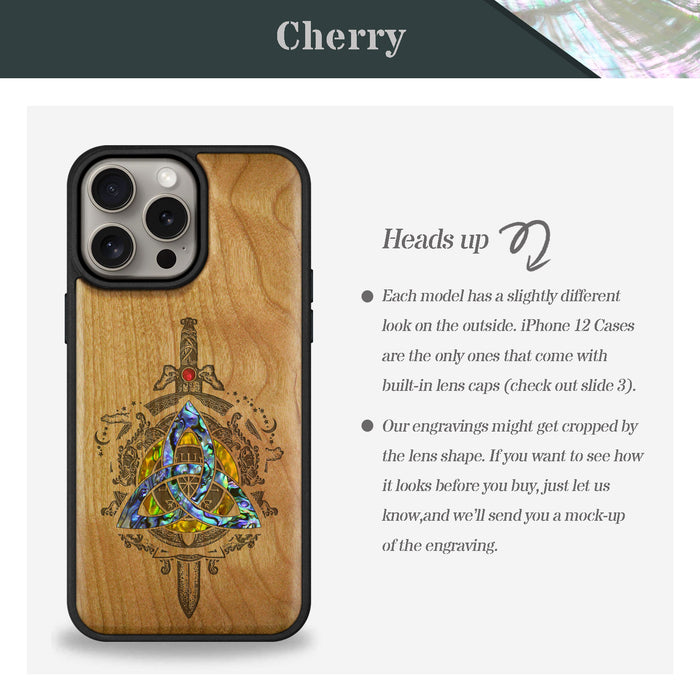 Norse Emblems, Hand-Inlaid Wood & Mother of Pearl Case - Artisanal Cover for Apple iPhone