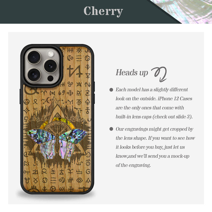 Celtic Butterfly, Hand-Inlaid Wood & Mother of Pearl Case - Artisanal Cover for Apple iPhone