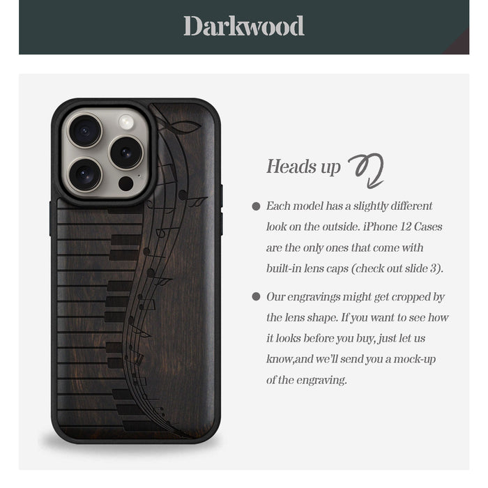 Melodic Waves, Classic Engraved Wood & TPU Case - Artisanal Cover for Apple iPhone