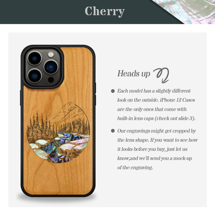 The Lake and Mountain Landscape, Hand-Inlaid Wood & Mother of Pearl Case - Artisanal Cover for Apple iPhone