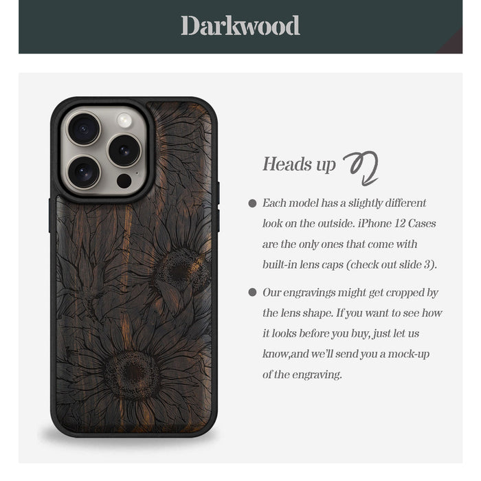 The Helianthus Sketch, Classic Engraved Wood & TPU Case - Artisanal Cover for Apple iPhone