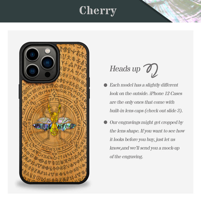 Mystical Armor, Hand-Inlaid Wood & Mother of Pearl Case - Artisanal Cover for Apple iPhone