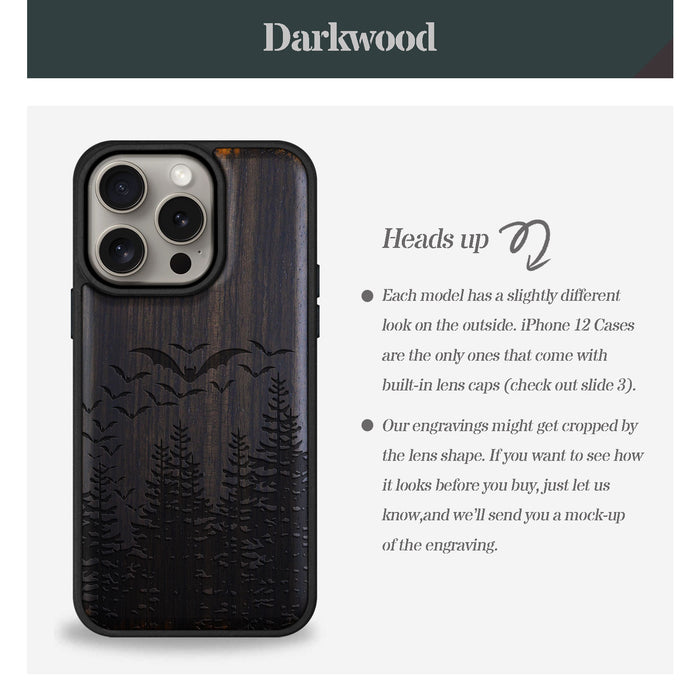 Bats Over the Forest, Classic Engraved Wood & TPU Case - Artisanal Cover for Apple iPhone