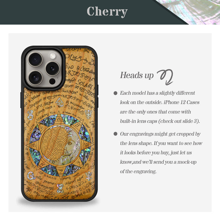 A Manuscript Enigma, Hand-Inlaid Wood & Mother of Pearl Case - Artisanal Cover for Apple iPhone