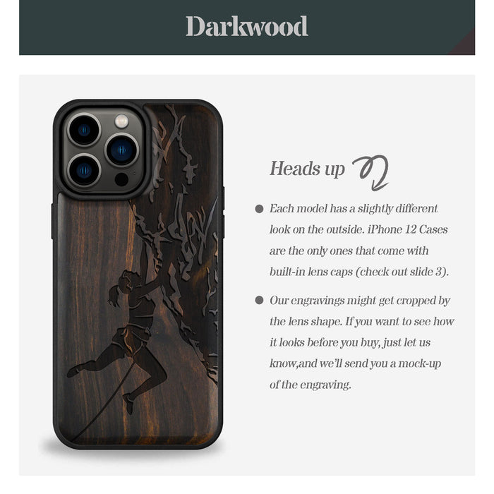 Woman Ascending the Cliff, Classic Engraved Wood & TPU Case - Artisanal Cover for Apple iPhone