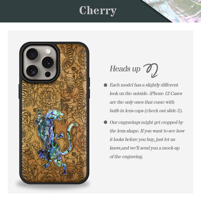 A Tiger Amidst Flowers, Hand-Inlaid Wood & Mother of Pearl Case - Artisanal Cover for Apple iPhone