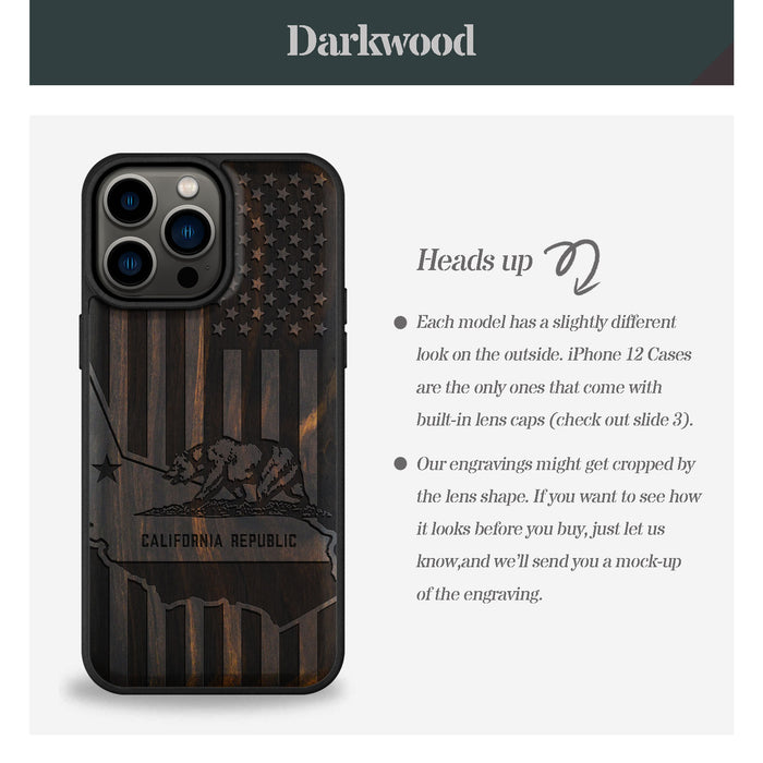 California's Emblematic Tribute, Classic Engraved Wood & TPU Case - Artisanal Cover for Apple iPhone