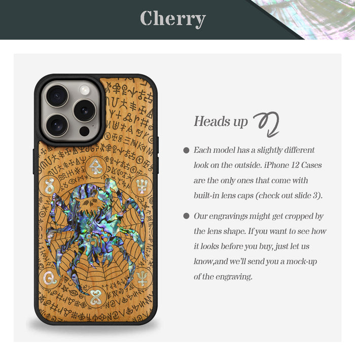 Shadows of the Web, Hand-Inlaid Wood & Mother of Pearl Case - Artisanal Cover for Apple iPhone