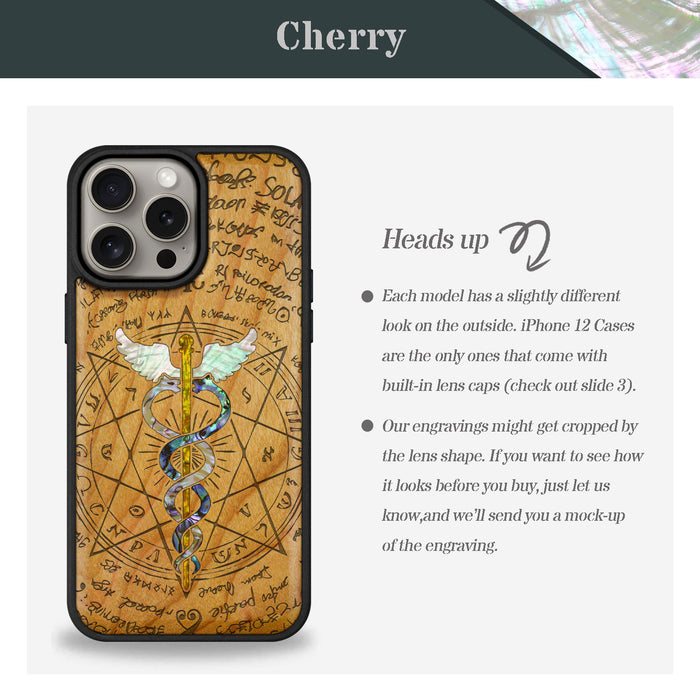 An Octagonal Star Embrace, Hand-Inlaid Wood & Mother of Pearl Case - Artisanal Cover for Apple iPhone