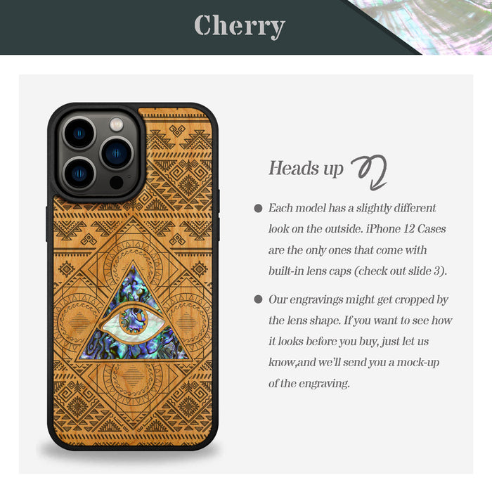 The All-Seeing Eye, Hand-Inlaid Wood & Mother of Pearl Case - Artisanal Cover for Apple iPhone