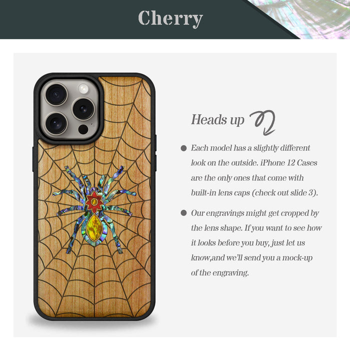 Spider Web, Hand-Inlaid Wood & Mother of Pearl Case - Artisanal Cover for Apple iPhone