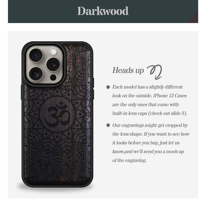 Mandala Om Design, Classic Engraved Wood & TPU Case - Artisanal Cover for Apple iPhone