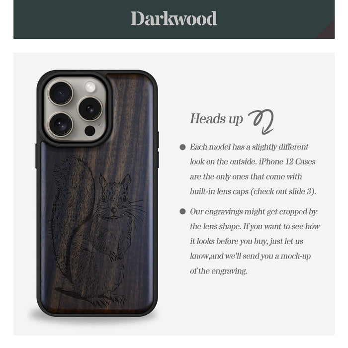 The Squirrel Sketch, Classic Engraved Wood & TPU Case - Artisanal Cover for Apple iPhone