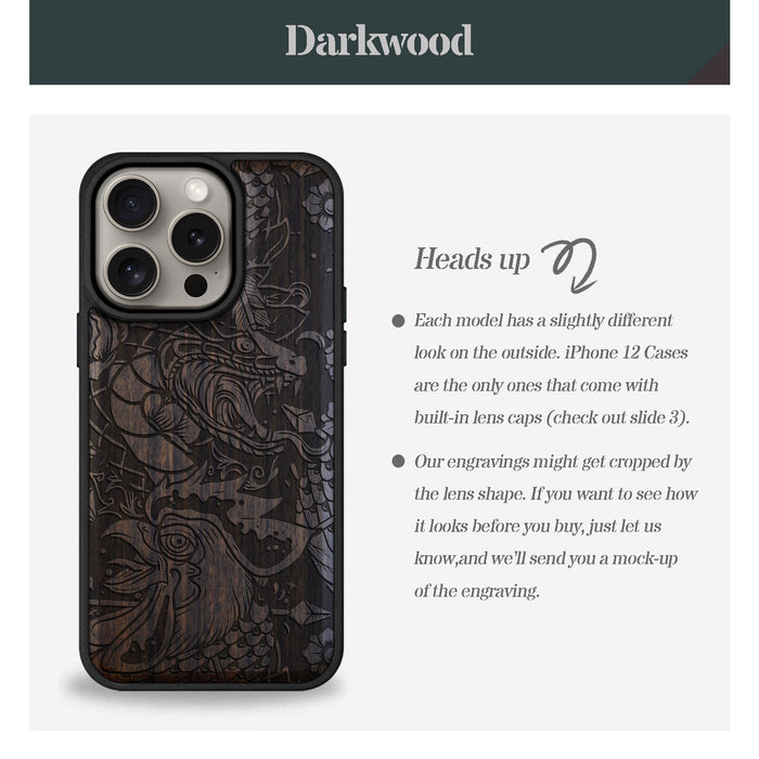 Fierce Mythical Clas, Classic Engraved Wood & TPU Case - Artisanal Cover for Apple iPhone