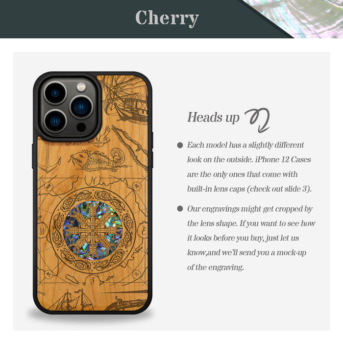 Viking Shield, Hand-Inlaid Wood & Mother of Pearl Case - Artisanal Cover for Apple iPhone