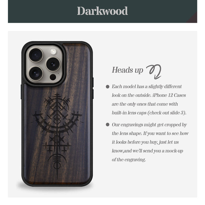 Vegvísir, Classic Engraved Wood & TPU Case - Artisanal Cover for Apple iPhone