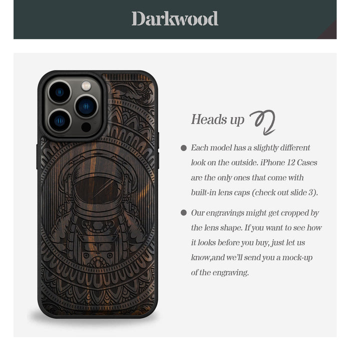 Astronaut in Mandalic Embrace, Classic Engraved Wood & TPU Case - Artisanal Cover for Apple iPhone