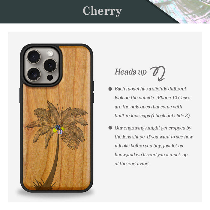 The Palm Tree, Hand-Inlaid Wood & Mother of Pearl Case - Artisanal Cover for Apple iPhone