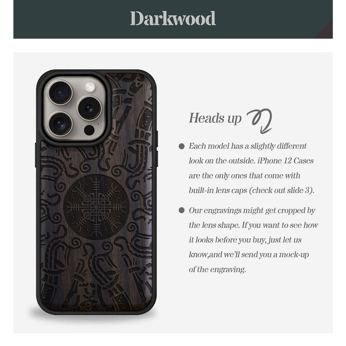 Viking Shield, Classic Engraved Wood & TPU Case - Artisanal Cover for Apple iPhone