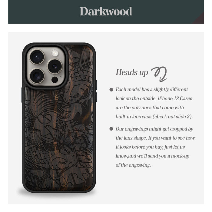 Flowing Harmony, Classic Engraved Wood & TPU Case - Artisanal Cover for Apple iPhone