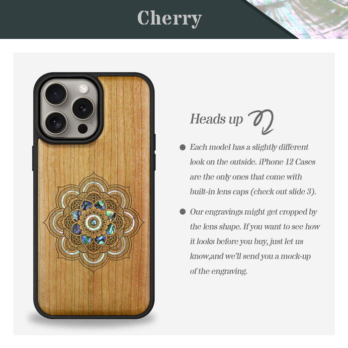 Mystic Floral Harmony, Hand-Inlaid Wood & Mother of Pearl Case - Artisanal Cover for Apple iPhone