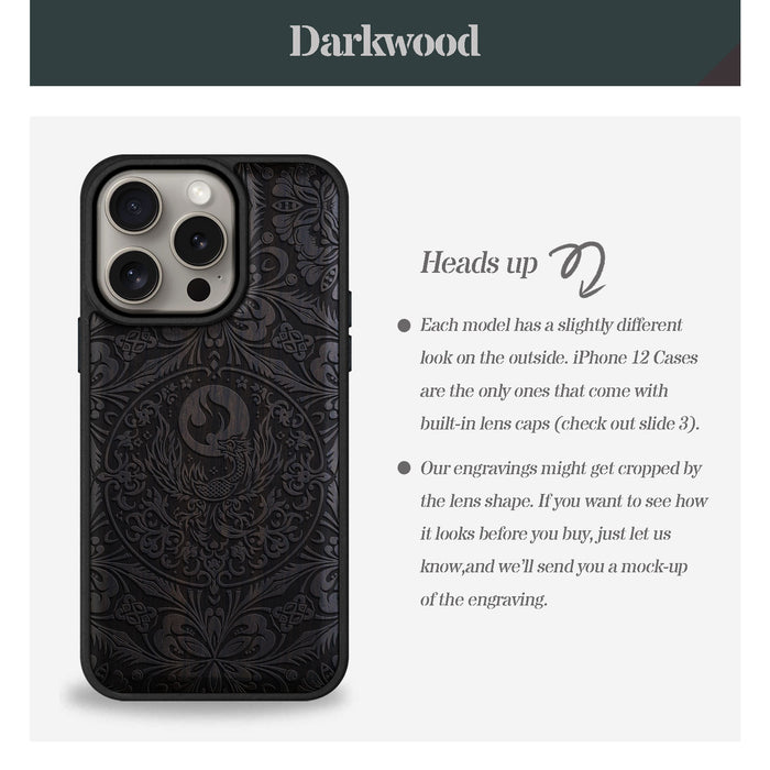 The Phoenix Mandala, Classic Engraved Wood & TPU Case - Artisanal Cover for Apple iPhone