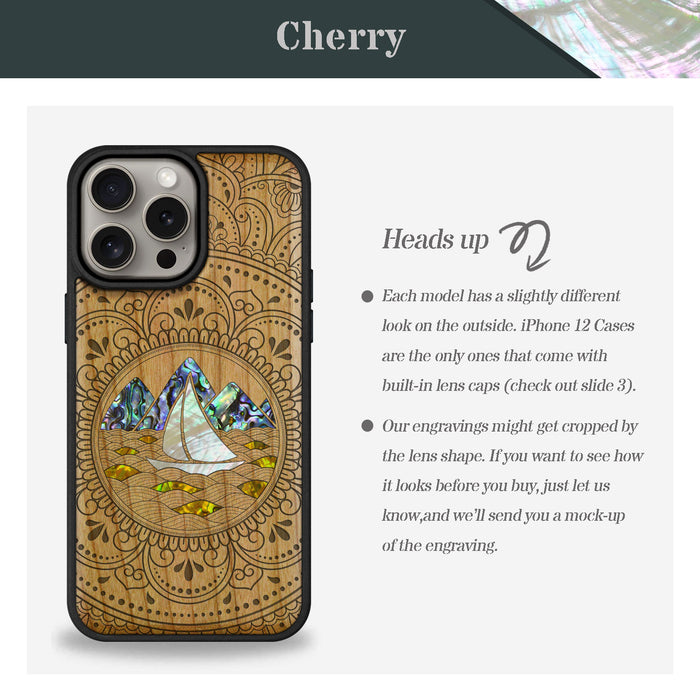 Oceanic Mandala Calm, Hand-Inlaid Wood & Mother of Pearl Case - Artisanal Cover for Apple iPhone