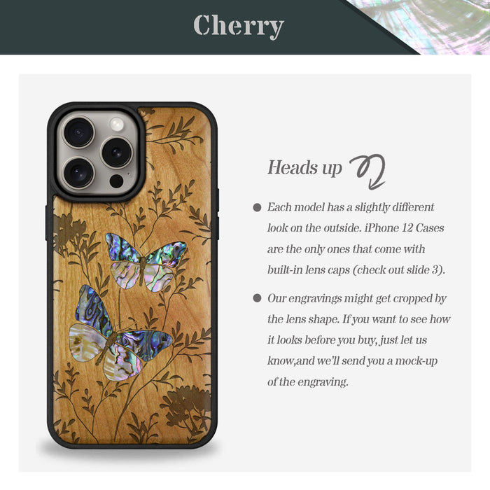 A Dance of Nature, Hand-Inlaid Wood & Mother of Pearl Case - Artisanal Cover for Apple iPhone