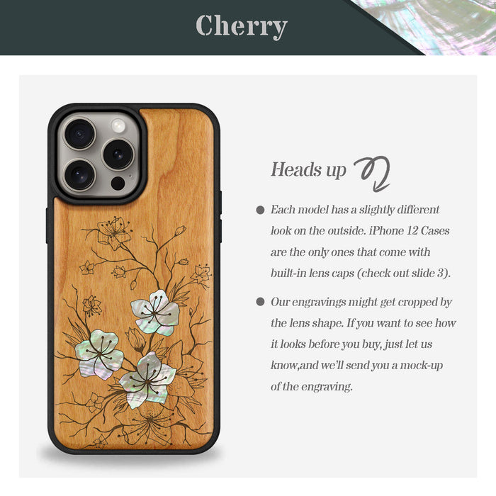 Whispering Sakura Blooms, Hand-Inlaid Wood & Mother of Pearl Case - Artisanal Cover for Apple iPhone