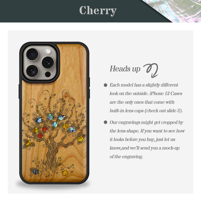 Enchanted Blossom Tree, Hand-Inlaid Wood & Mother of Pearl Case - Artisanal Cover for Apple iPhone