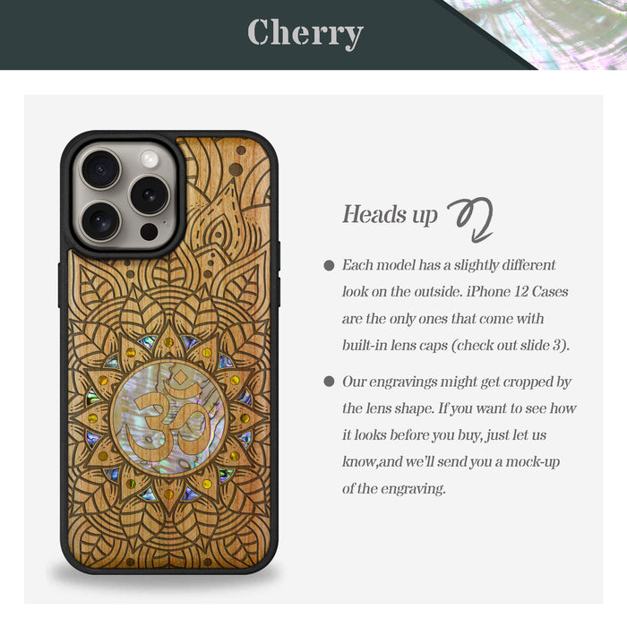 Harmony's Whisper Mandala, Hand-Inlaid Wood & Mother of Pearl Case - Artisanal Cover for Apple iPhone