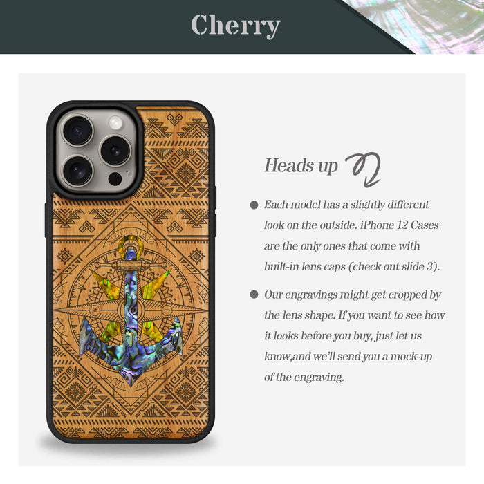 Voyage Intrigue, Hand-Inlaid Wood & Mother of Pearl Case - Artisanal Cover for Apple iPhone