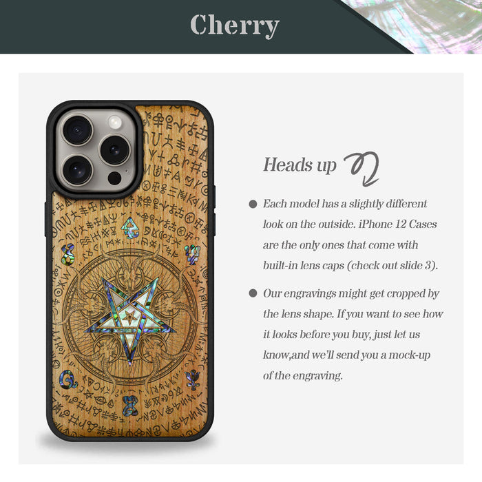 Whisper of the Abyss, Hand-Inlaid Wood & Mother of Pearl Case - Artisanal Cover for Apple iPhone