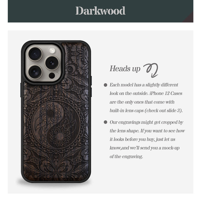 The Yin Yang Mandala, Classic Engraved Wood & TPU Case - Artisanal Cover for Apple iPhone