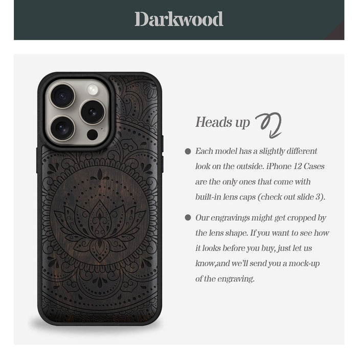 Lotus Mandala Essence, Classic Engraved Wood & TPU Case - Artisanal Cover for Apple iPhone