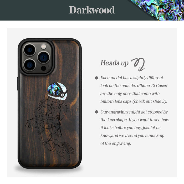 The Floating Astronaut, Hand-Inlaid Wood & Mother of Pearl Case - Artisanal Cover for Apple iPhone