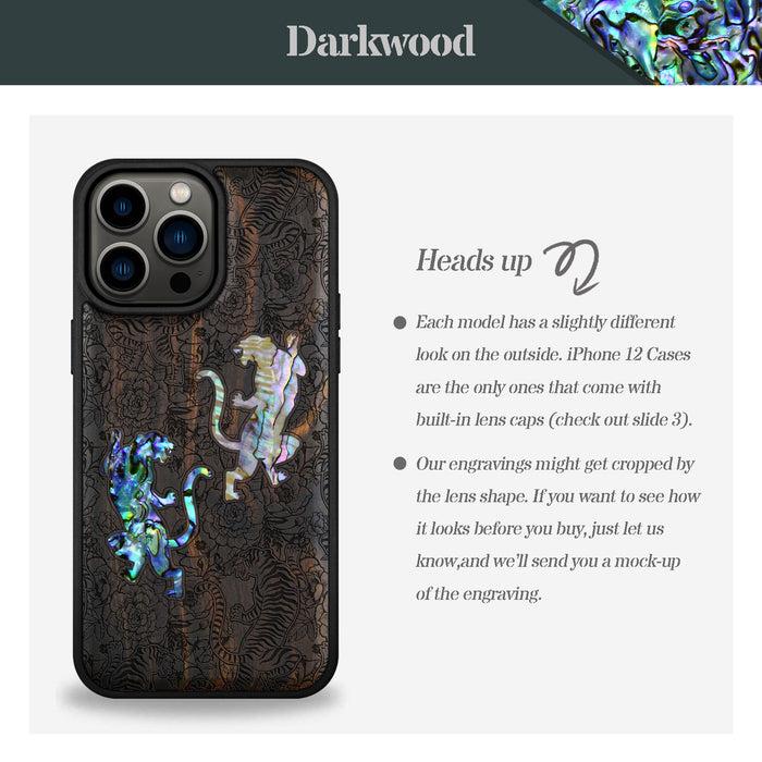 Tiger Amidst Flowers, Hand-Inlaid Wood & Mother of Pearl Case - Artisanal Cover for Apple iPhone