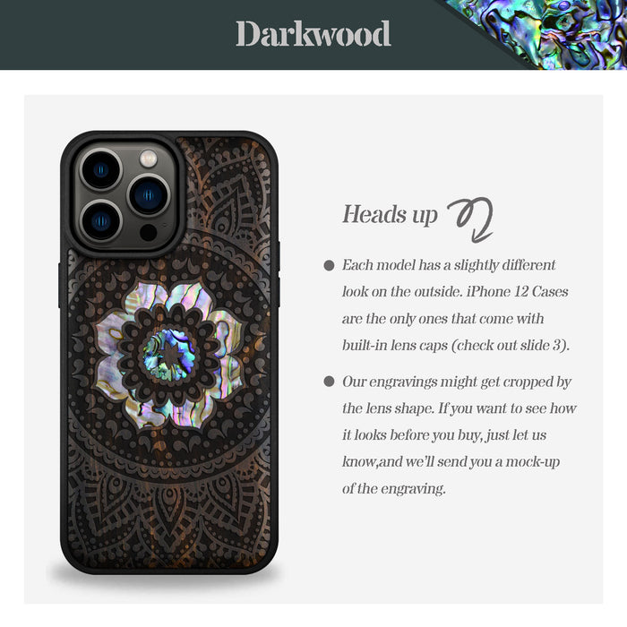 The Indian Floral Mandala, Hand-Inlaid Wood & Mother of Pearl Case - Artisanal Cover for Apple iPhone