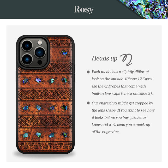 The Aztec Sea Turtle, Hand-Inlaid Wood & Mother of Pearl Case - Artisanal Cover for Apple iPhone