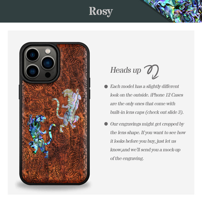 Tiger Amidst Flowers, Hand-Inlaid Wood & Mother of Pearl Case - Artisanal Cover for Apple iPhone