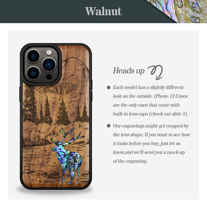 An Enthralling Natural Landscape Illustration, Hand-Inlaid Wood & Mother of Pearl Case - Artisanal Cover for Apple iPhone