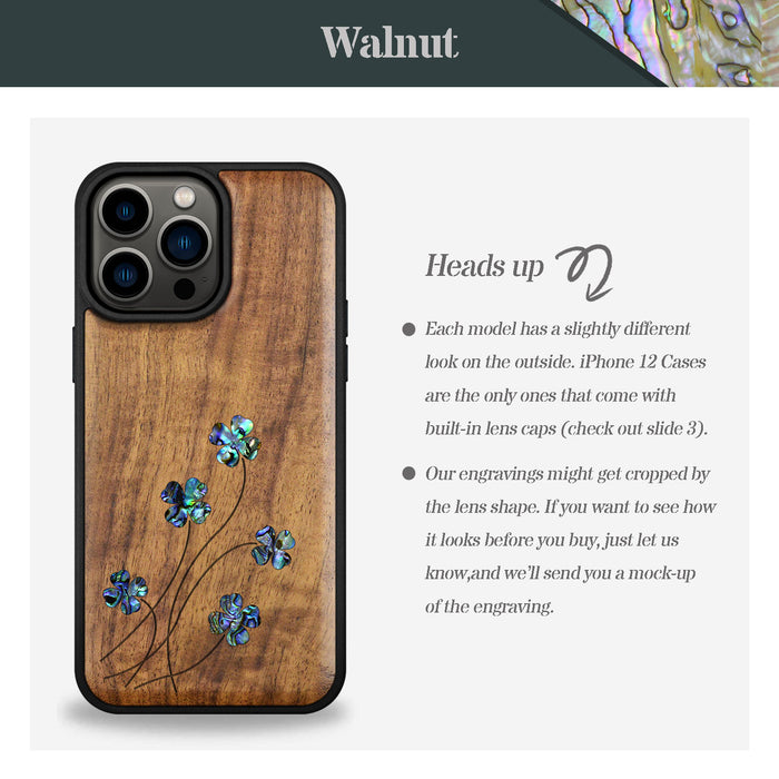 Four Leaf Clover, Hand-Inlaid Wood & Mother of Pearl Case - Artisanal Cover for Apple iPhone