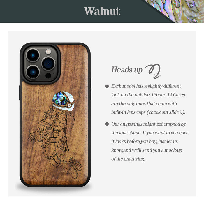 The Floating Astronaut, Hand-Inlaid Wood & Mother of Pearl Case - Artisanal Cover for Apple iPhone